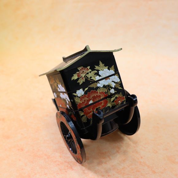 Japanese Carriage Trinket Box Goshoguruma Black Yamanaka Lacquer acrylic - Picture 4 of 9